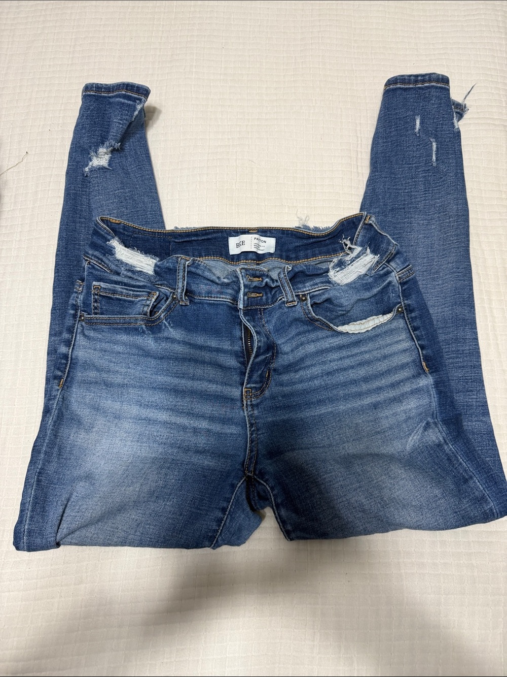 BKE Women's Blue Washed Distressed Skinny Jeans